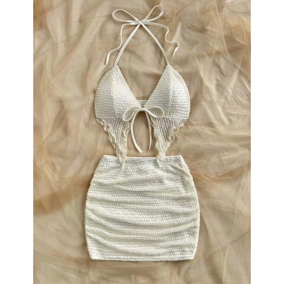 SHEIN Dresses & Skirts - Fairycore Popcorn Textured Y2K Halter Handkerchief Top and Mini Skirt Set Large